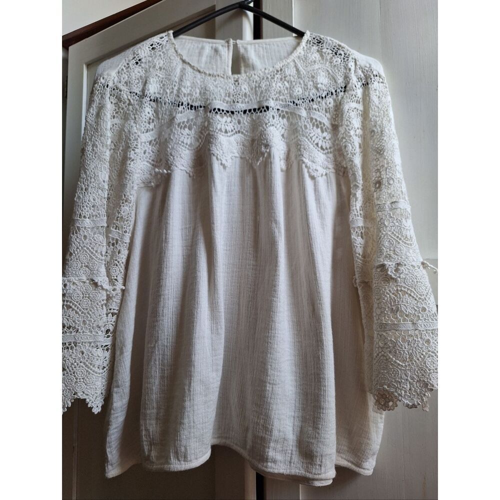 Sezane Ivory Lace Crochet Blouse Top - Picture 2 of 12